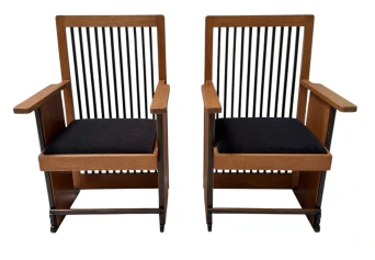 Two Art Deco Modernist High Back Armchairs by Architect Caspers, 1920s